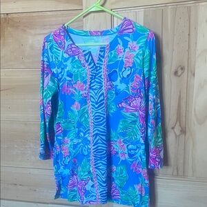Lilly Pulitzer Blue and Pink Floral Tunic